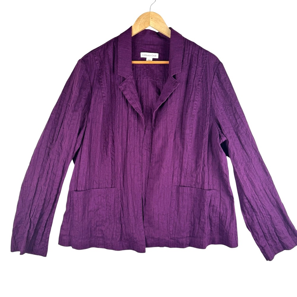 Coldwater Creek Linen Blend Blazer Jacket Size XL 18 Lagenlook Purple Textured